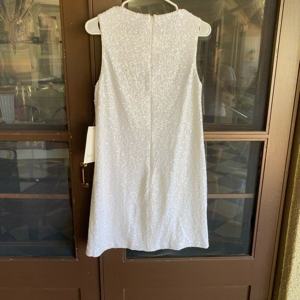 Theia White Dress with Gold 'Love' Sequin Script - Picture 2 of 4